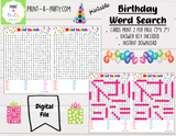 WORD SEARCH: Confetti | Birthday Party | Games  - INSTANT DOWNLOAD