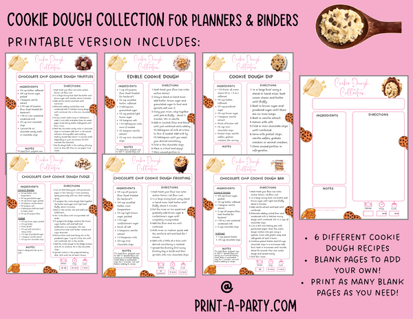 DIY Cookbook | COOKIE DOUGH Recipe Collection | PRINTABLE OR EDITABLE | Planner and Binder Size | Meal Plan | Planner Recipes | Binder Recipes