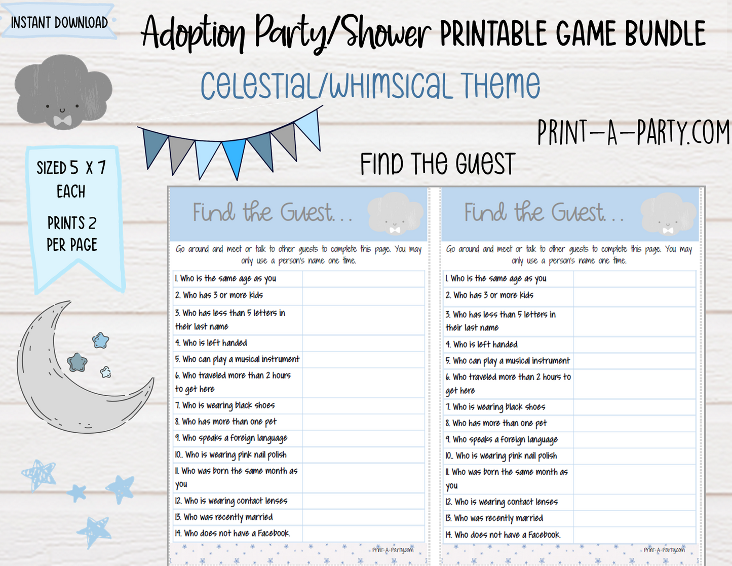 Adoption Party Shower Games | Whimsical Sky | Celestial Adoption Party Theme | Adoption Shower Games | Sun | Moon | Stars | Cloud | Altbash | adoption | INSTANT DOWNLOAD