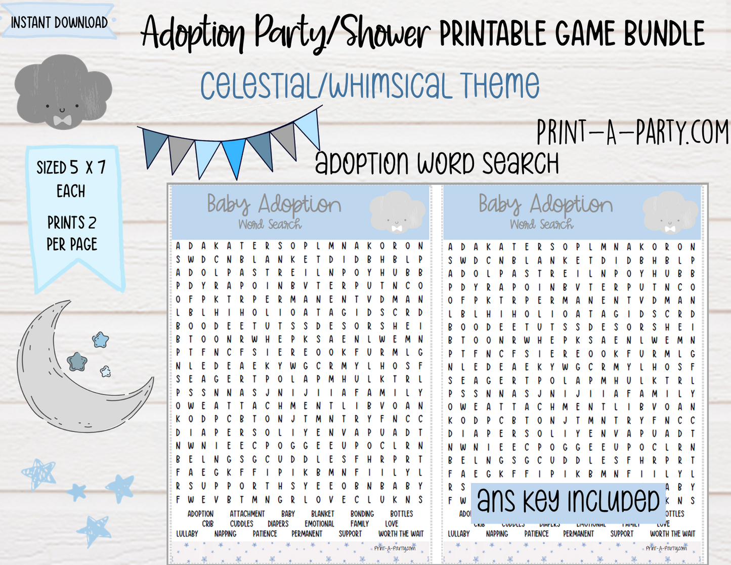 Adoption Party Shower Games | Whimsical Sky | Celestial Adoption Party Theme | Adoption Shower Games | Sun | Moon | Stars | Cloud | Altbash | adoption | INSTANT DOWNLOAD