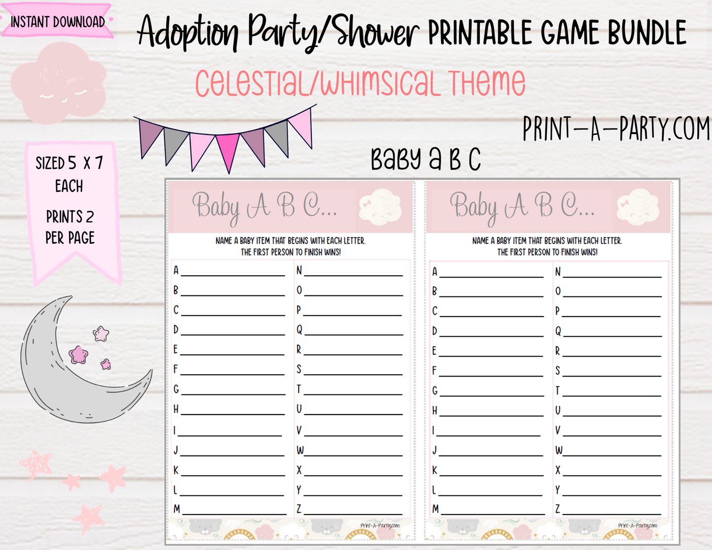 Adoption Party Shower Games | Whimsical Sky | Celestial Adoption Party Theme | Adoption Shower Games | Sun | Moon | Stars | Cloud | Altbash | adoption | INSTANT DOWNLOAD