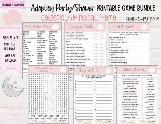 Adoption Party Shower Games | Whimsical Sky | Celestial Adoption Party Theme | Adoption Shower Games | Sun | Moon | Stars | Cloud | Altbash | adoption | INSTANT DOWNLOAD