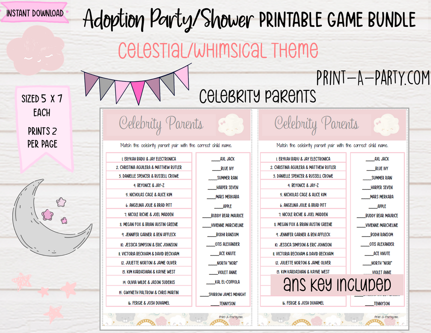 Adoption Party Shower Games | Whimsical Sky | Celestial Adoption Party Theme | Adoption Shower Games | Sun | Moon | Stars | Cloud | Altbash | adoption | INSTANT DOWNLOAD