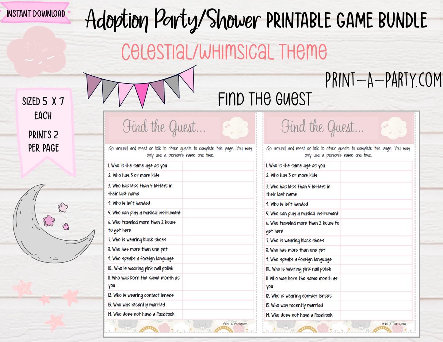 Adoption Party Shower Games | Whimsical Sky | Celestial Adoption Party Theme | Adoption Shower Games | Sun | Moon | Stars | Cloud | Altbash | adoption | INSTANT DOWNLOAD