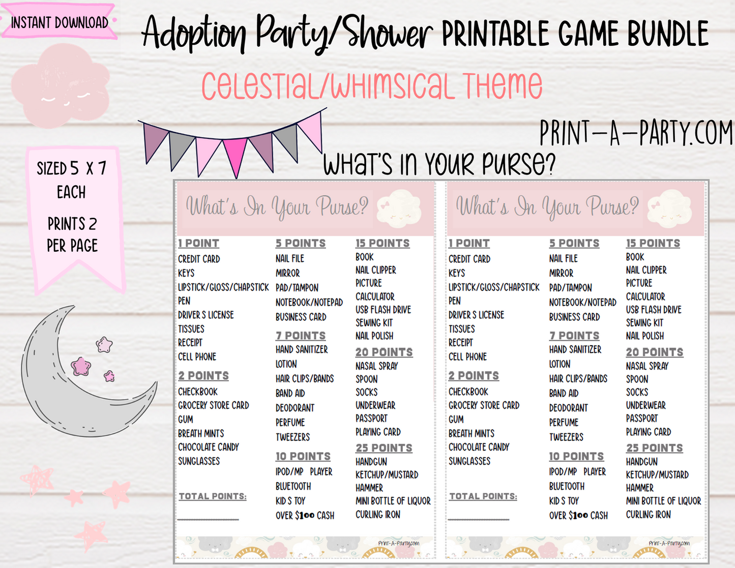 Adoption Party Shower Games | Whimsical Sky | Celestial Adoption Party Theme | Adoption Shower Games | Sun | Moon | Stars | Cloud | Altbash | adoption | INSTANT DOWNLOAD