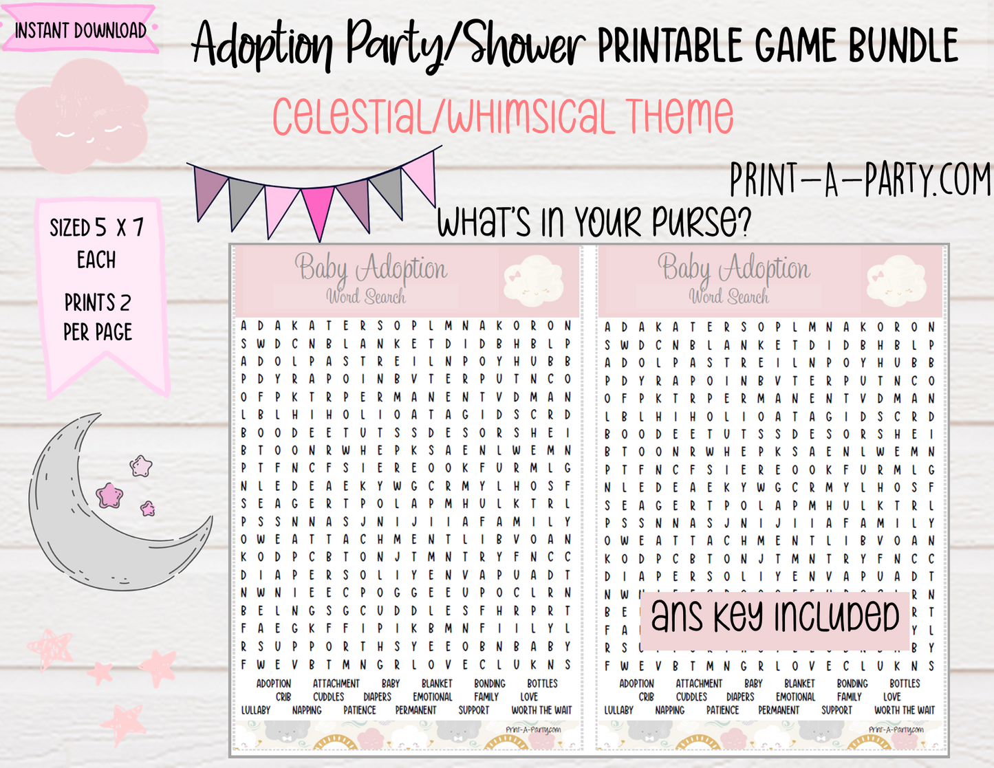 Adoption Party Shower Games | Whimsical Sky | Celestial Adoption Party Theme | Adoption Shower Games | Sun | Moon | Stars | Cloud | Altbash | adoption | INSTANT DOWNLOAD