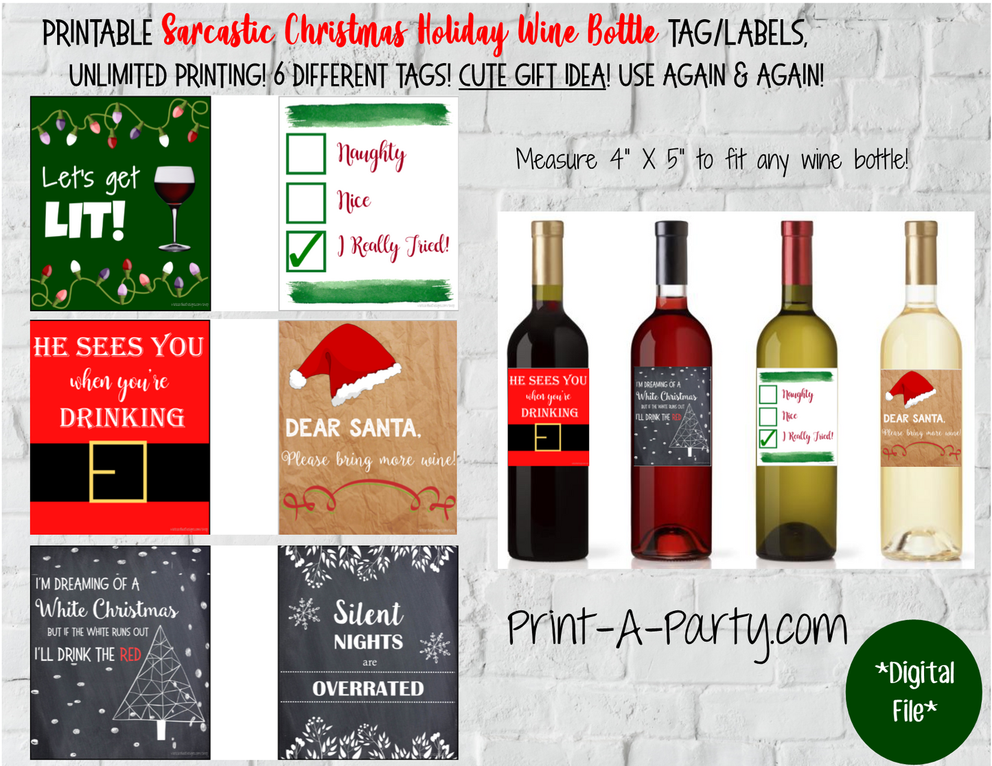 WINE LABELS: Christmas Sarcastic Holiday for Wine Gifts, Wine Baskets - INSTANT DOWNLOAD