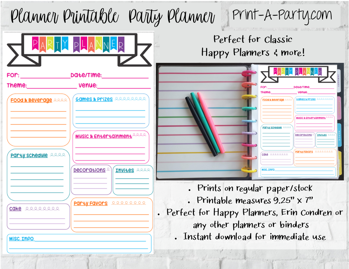 Party Planning Checklist Page | Birthday Party Checklist | Classic Hap ...