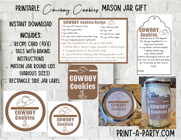 MASON JAR GIFT: Cowboy Cookies in a Mason Jar | Cookie in a jar Gift | Mason Jar Gift Kit | Mason Jar Gift Idea