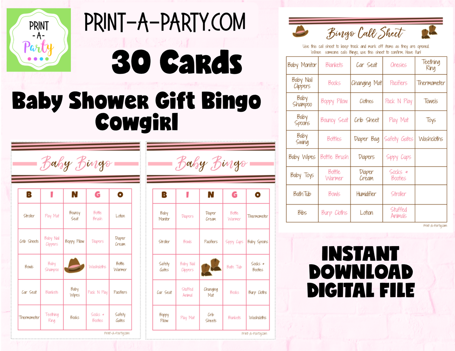 BINGO Baby Shower - Gift Bingo Game - choose your theme and size