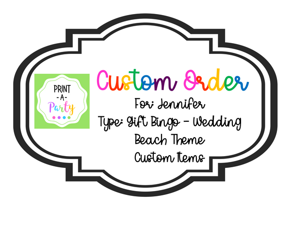 CUSTOM ORDER REQUEST: Wedding Shower Gift Bingo Q50 in Beach Theme with Custom Items