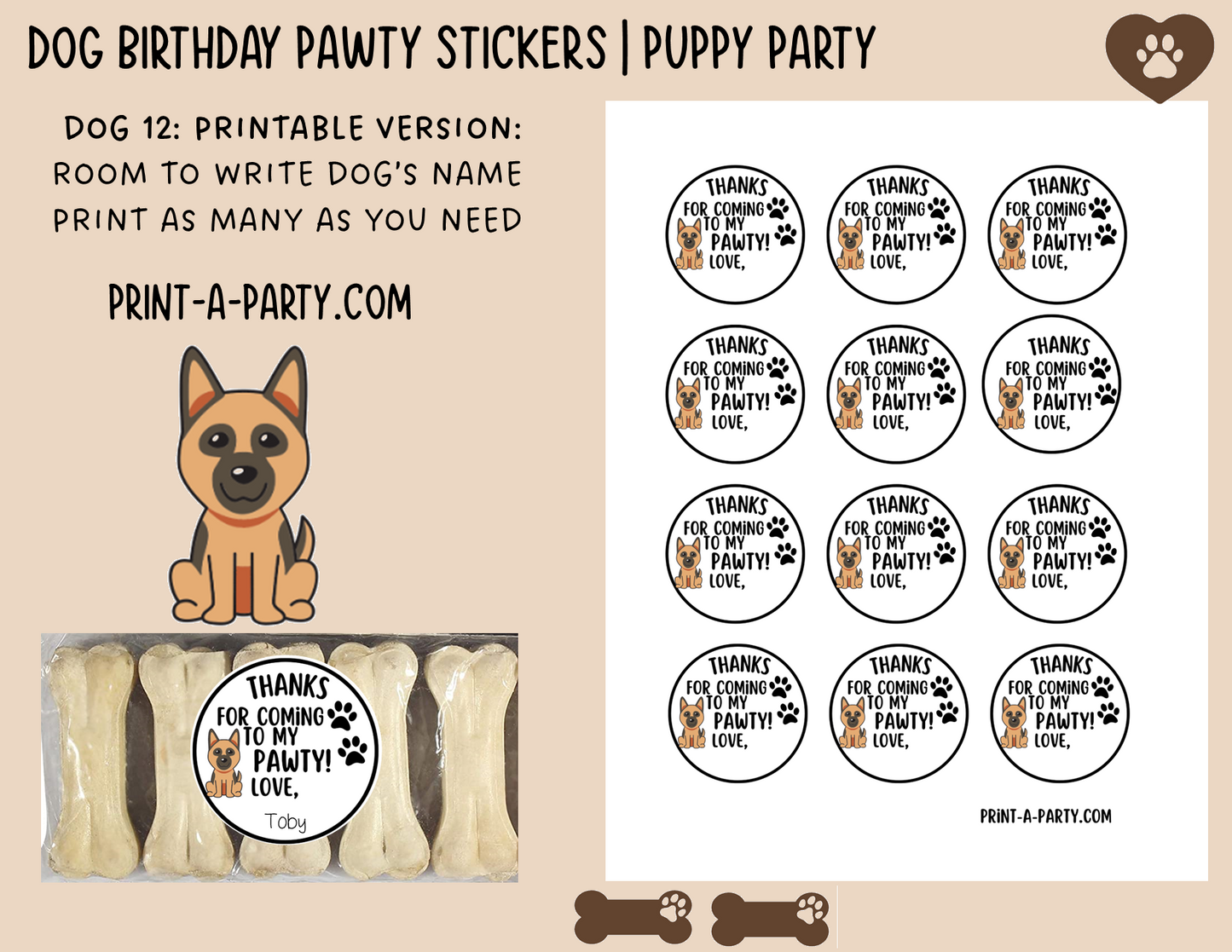 Dog Birthday PAWty Stickers | Printable or Editable | Dog Party | Puppy Birthday | First Birthday | Dog Favors | Dog Pawty | Thank You Stickers