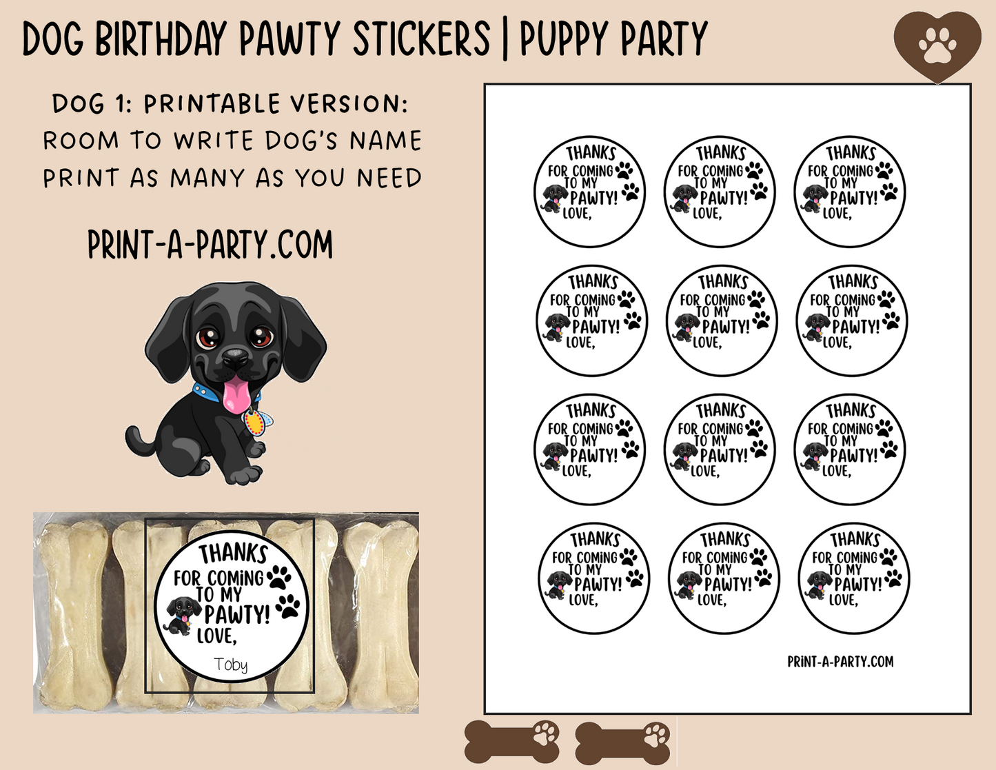 Dog Birthday PAWty Stickers | Printable or Editable | Dog Party | Puppy Birthday | First Birthday | Dog Favors | Dog Pawty | Thank You Stickers