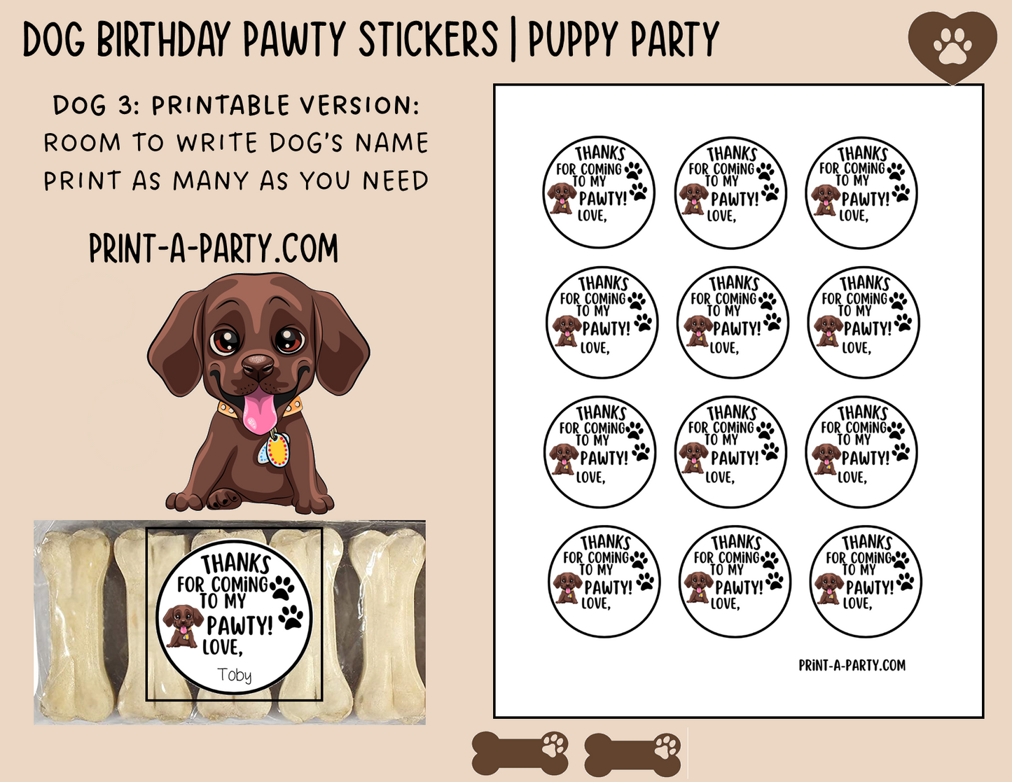 Dog Birthday PAWty Stickers | Printable or Editable | Dog Party | Puppy Birthday | First Birthday | Dog Favors | Dog Pawty | Thank You Stickers