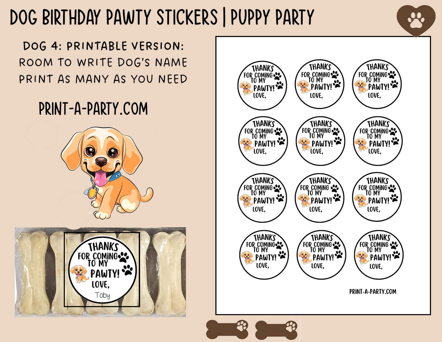 Dog Birthday PAWty Stickers | Printable or Editable | Dog Party | Puppy Birthday | First Birthday | Dog Favors | Dog Pawty | Thank You Stickers