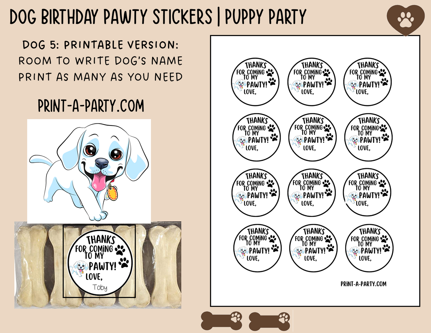 Dog Birthday PAWty Stickers | Printable or Editable | Dog Party | Puppy Birthday | First Birthday | Dog Favors | Dog Pawty | Thank You Stickers