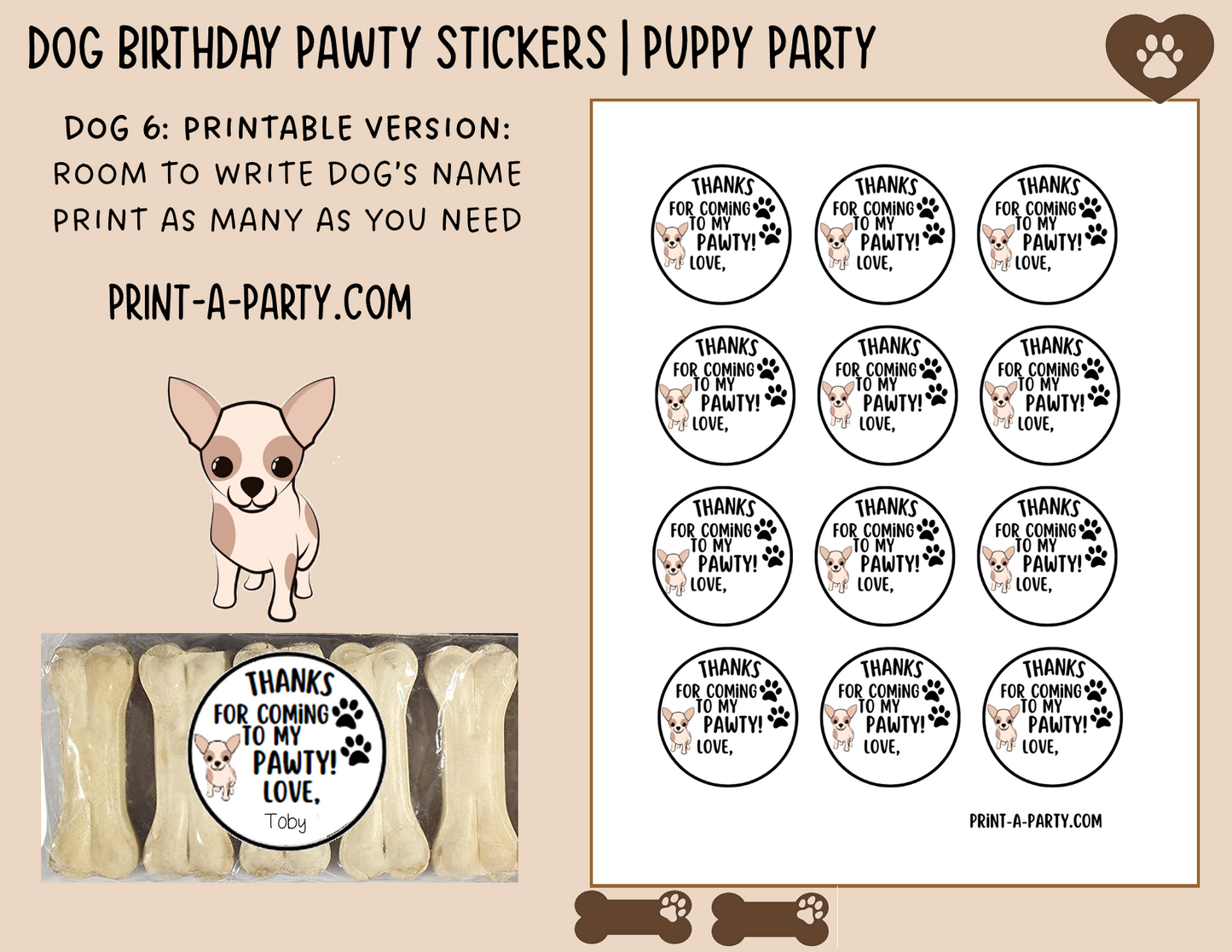 Dog Birthday PAWty Stickers | Printable or Editable | Dog Party | Puppy Birthday | First Birthday | Dog Favors | Dog Pawty | Thank You Stickers