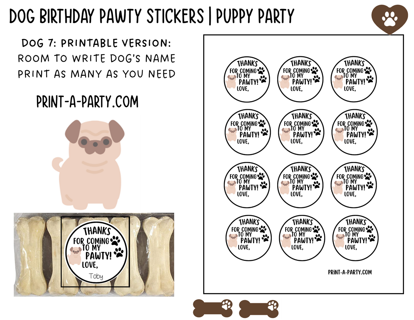 Dog Birthday PAWty Stickers | Printable or Editable | Dog Party | Puppy Birthday | First Birthday | Dog Favors | Dog Pawty | Thank You Stickers