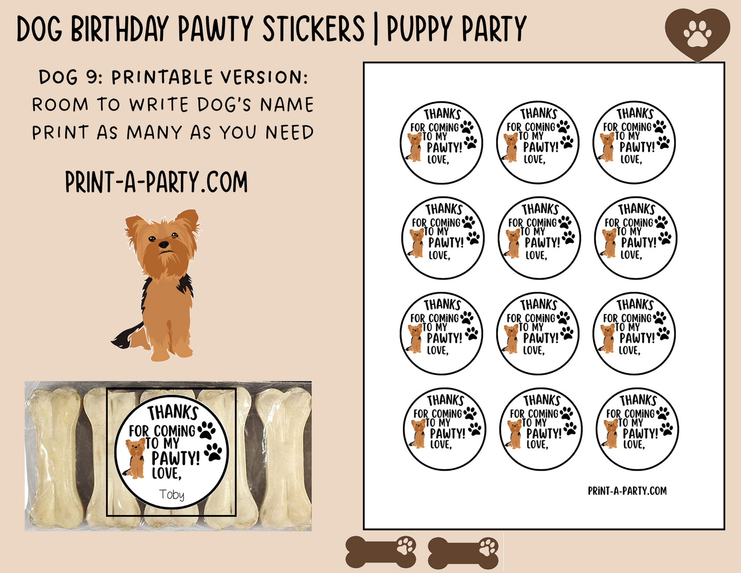 Dog Birthday PAWty Stickers | Printable or Editable | Dog Party | Puppy Birthday | First Birthday | Dog Favors | Dog Pawty | Thank You Stickers