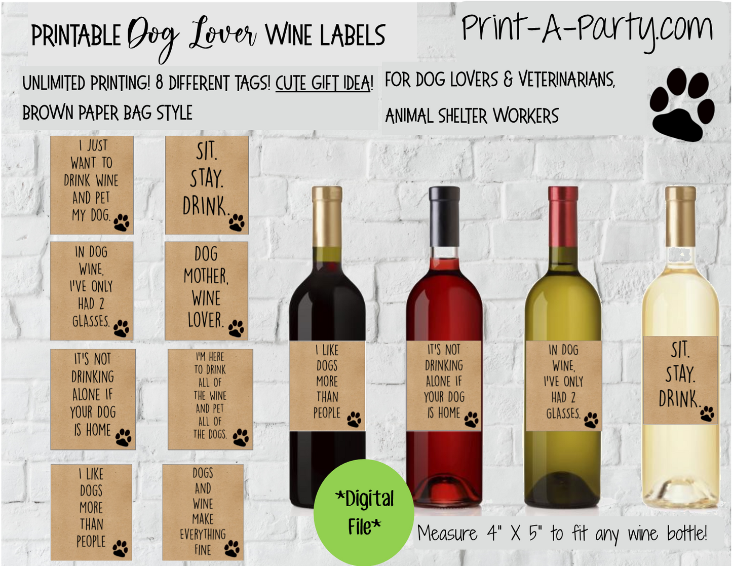 WINE LABELS: Animals | Dog Lovers Wine (8) | Dog Lovers | Veterinarians | Animal Shelter Workers | Pet Adoption Party | Altbash Party