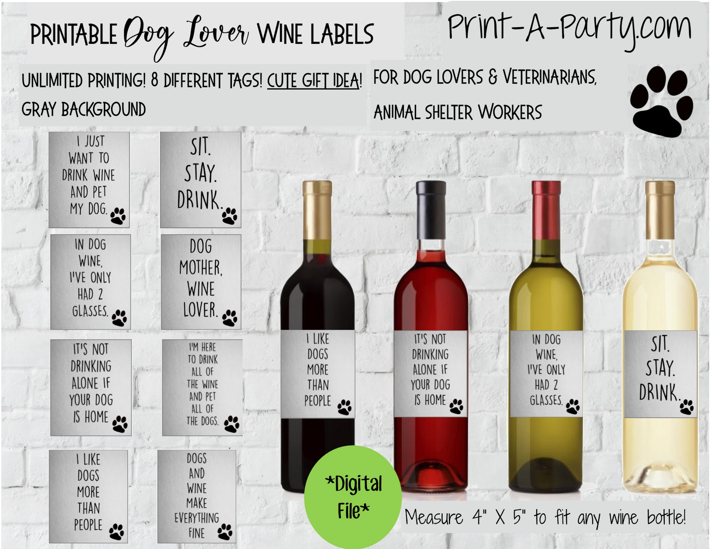 WINE LABELS: Animals | Dog Lovers Wine (8) | Dog Lovers | Veterinarians | Animal Shelter Workers | Pet Adoption Party | Altbash Party