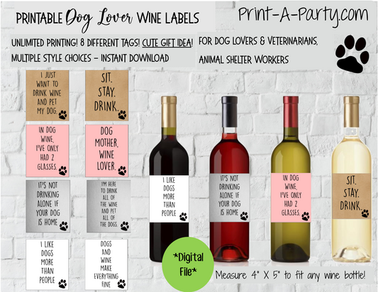 WINE LABELS: Animals | Dog Lovers Wine (8) | Dog Lovers | Veterinarians | Animal Shelter Workers | Pet Adoption Party | Altbash Party