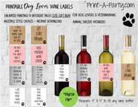WINE LABELS: Animals | Dog Lovers Wine (8) | Dog Lovers | Veterinarians | Animal Shelter Workers | Pet Adoption Party | Altbash Party - INSTANT DOWNLOAD