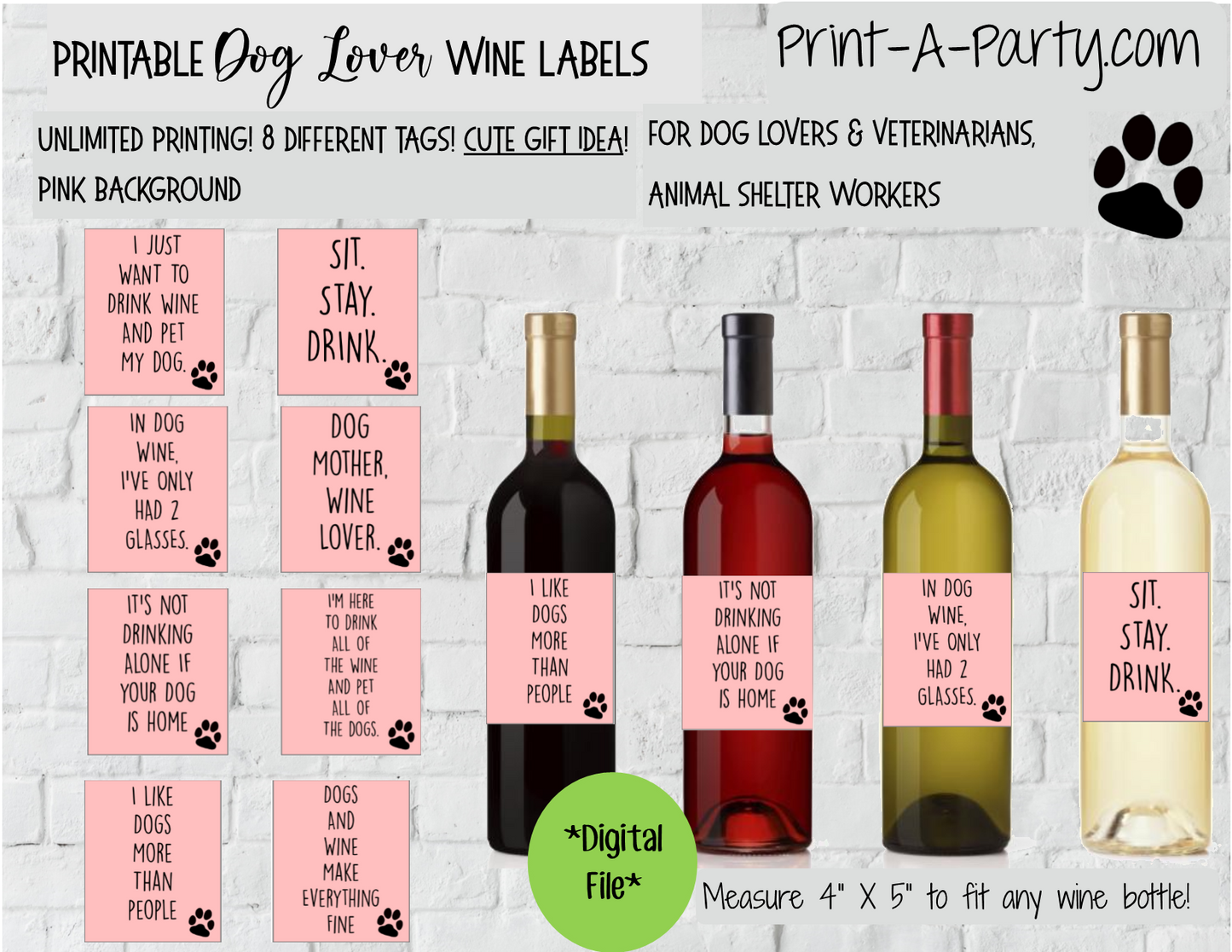 WINE LABELS: Animals | Dog Lovers Wine (8) | Dog Lovers | Veterinarians | Animal Shelter Workers | Pet Adoption Party | Altbash Party