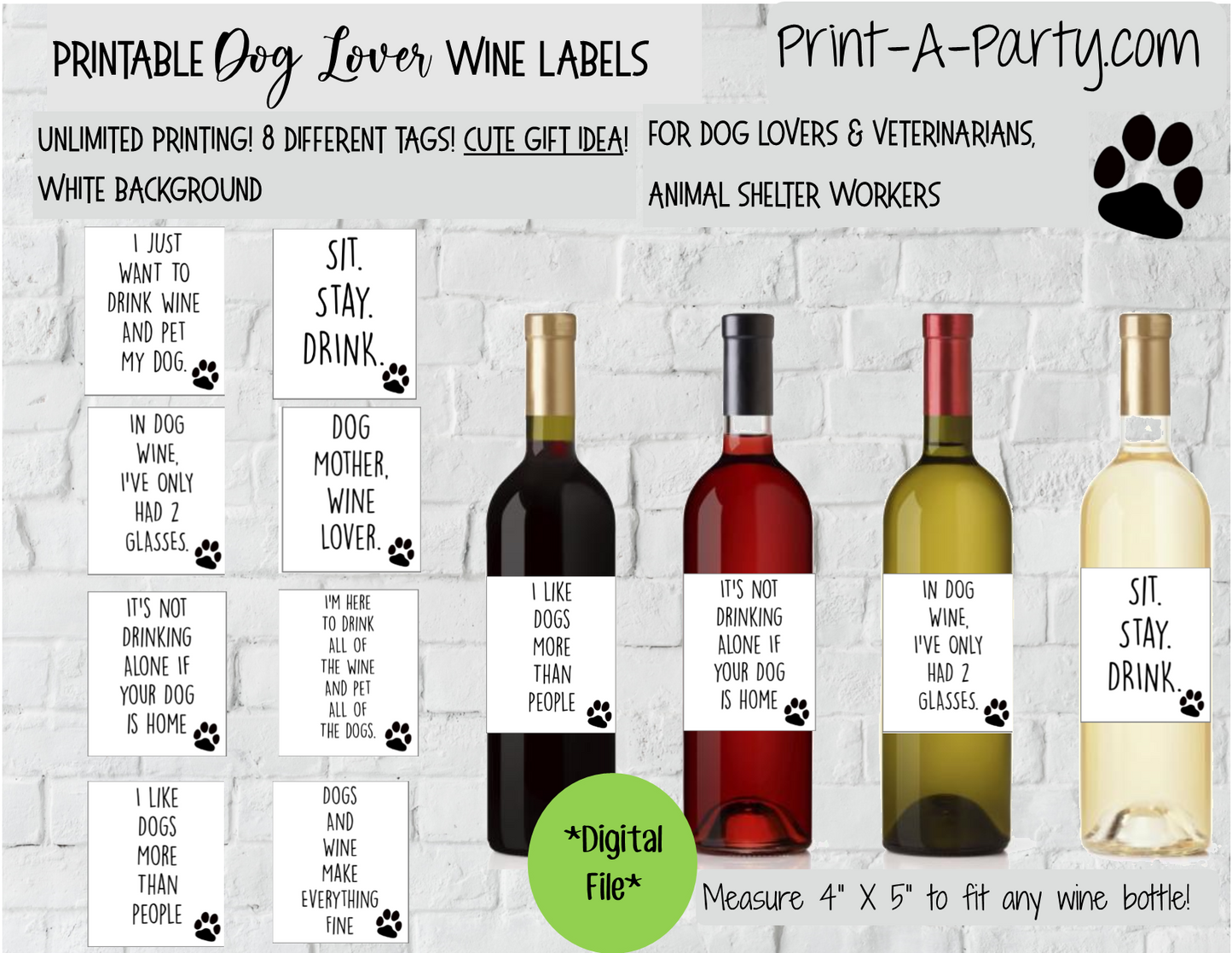 WINE LABELS: Animals | Dog Lovers Wine (8) | Dog Lovers | Veterinarians | Animal Shelter Workers | Pet Adoption Party | Altbash Party