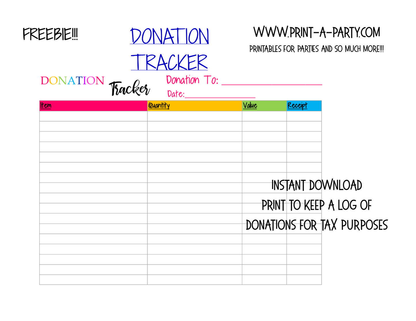 Donation Tracker Log Printable - FREE INSTANT DOWNLOAD – PrintAParty donation-tracker-log-printable-free-instant-download-printaparty