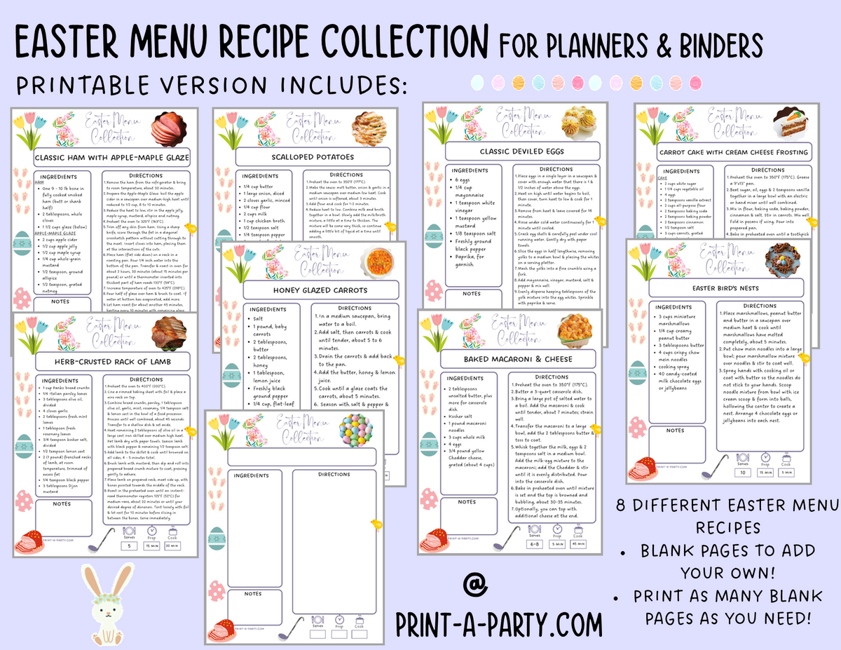 Printable Recipe Menu DIY Cookbook |Easter Menu Recipe Collection – Printable or Editable Re ...