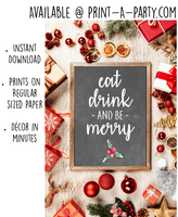 PRINTABLE QUOTE | Instant Art Word Art | Eat Drink And Be Merry -  INSTANT DOWNLOAD Holiday Christmas Chalkboard Word Art Home Decor