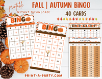 BINGO: Fall | Autumn | Pumpkin | Classrooms | Parties | Birthday | 30, 40, or 50 cards - INSTANT DOWNLOAD