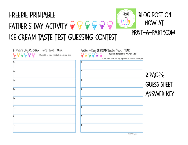 Father's Day Activity - Ice Cream Taste Test Printable - FREE INSTANT DOWNLOAD