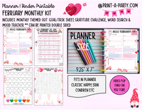 Monthly Planner Kit 2 - FEBRUARY Printable | To Do/Goal Tracker | Gratitude Challenge | Word Search Game | Mood Tracker | Planner/Binder Sizes
