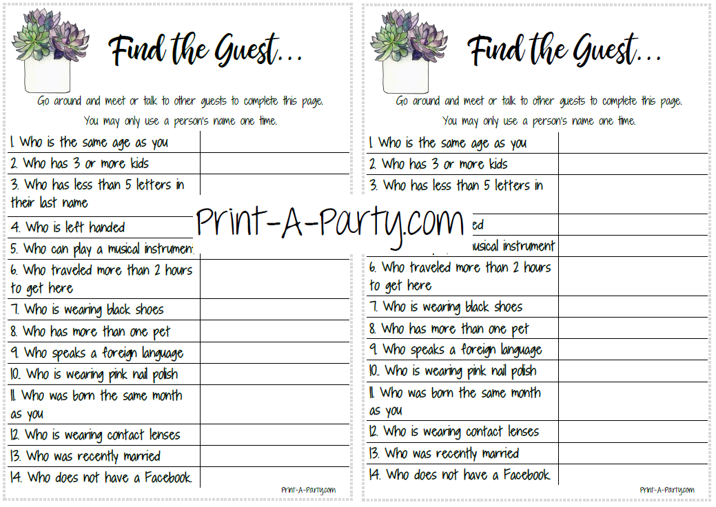 FIND THE GUEST Game | Bridal Shower, Wedding Shower, Same Sex Wedding Shower Game | Printable