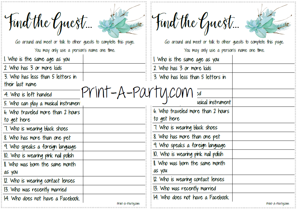 FIND THE GUEST Game | Bridal Shower, Wedding Shower, Same Sex Wedding Shower Game | Printable