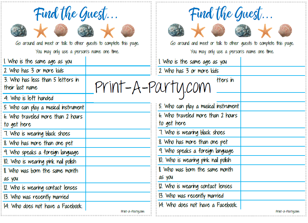 FIND THE GUEST Game | Bridal Shower, Wedding Shower, Same Sex Wedding Shower Game | Printable