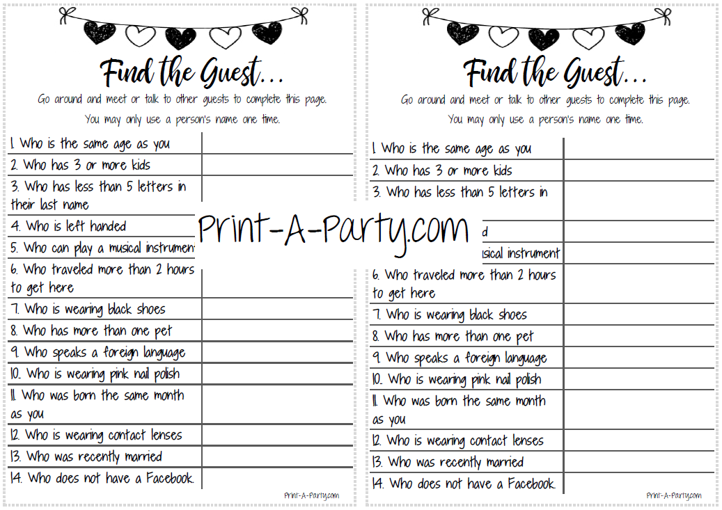 FIND THE GUEST Game | Bridal Shower, Wedding Shower, Same Sex Wedding Shower Game | Printable