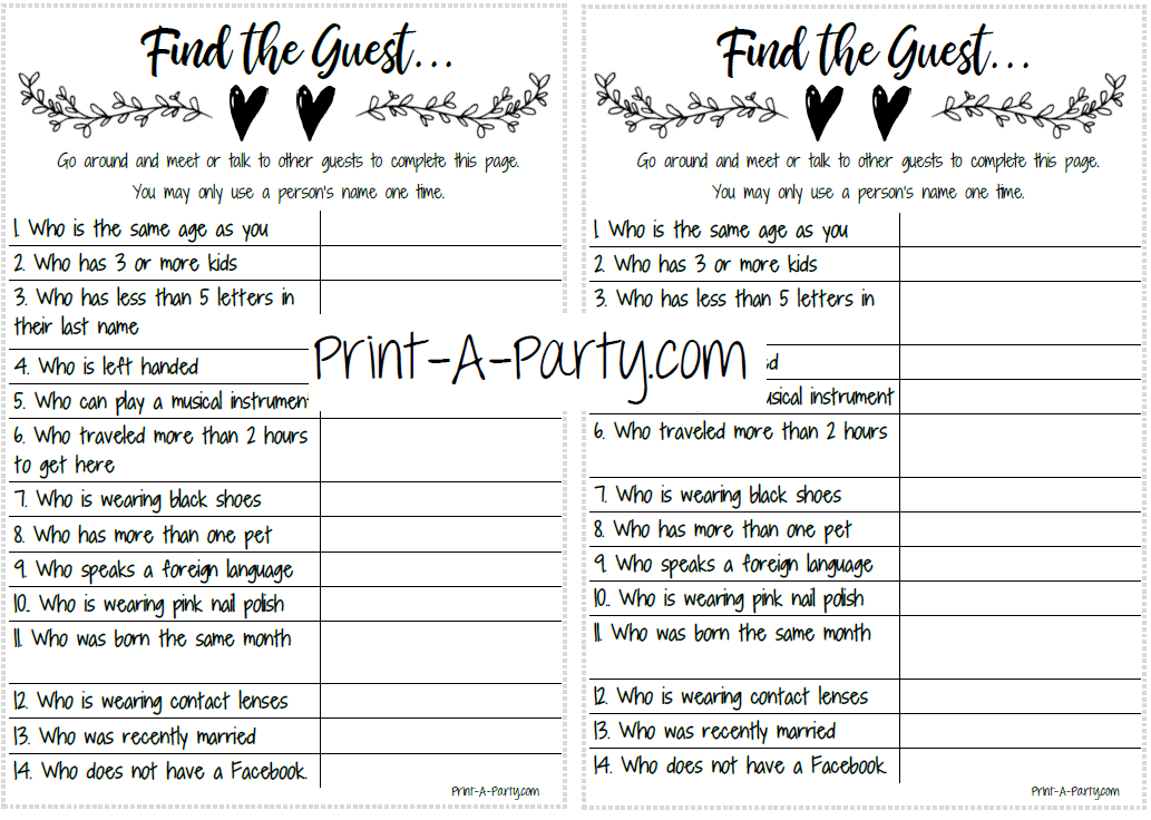 FIND THE GUEST Game | Bridal Shower, Wedding Shower, Same Sex Wedding Shower Game | Printable