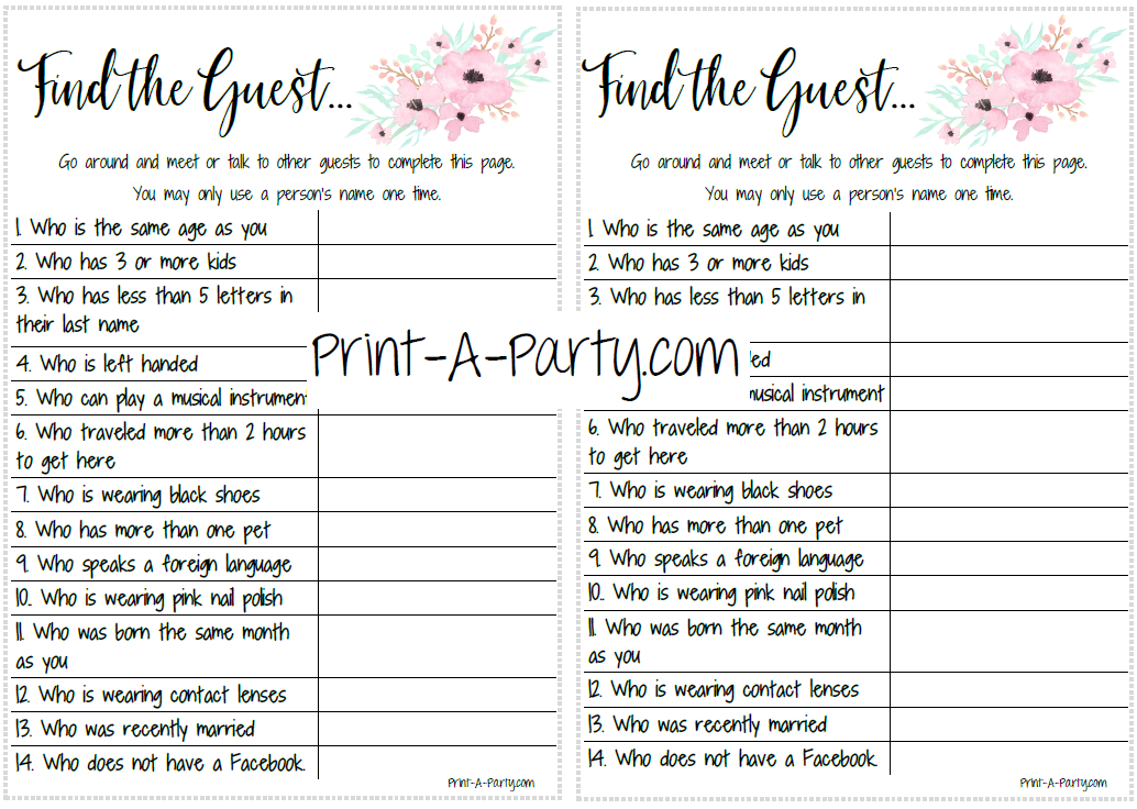 FIND THE GUEST Game | Bridal Shower, Wedding Shower, Same Sex Wedding Shower Game | Printable