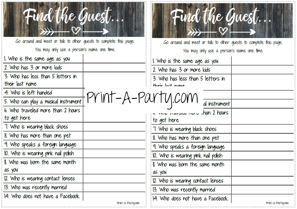 FIND THE GUEST Game | Rustic Farmhouse for Bridal Shower, Wedding Shower, Same Sex Wedding Shower | Rustic Wedding | Farmhouse Wedding