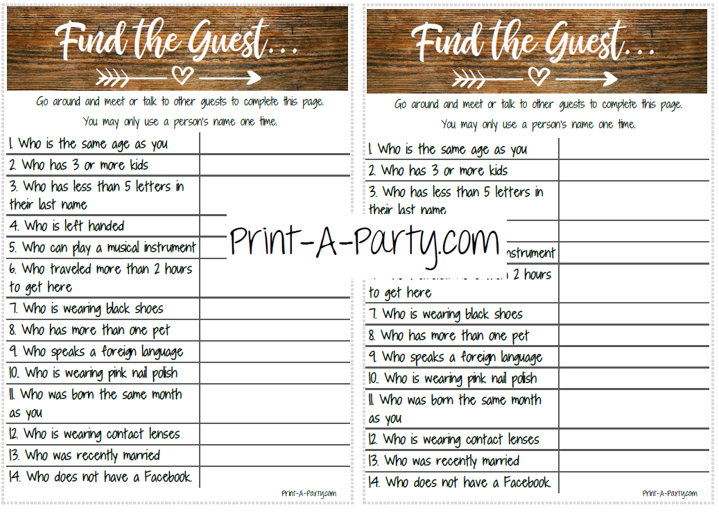 FIND THE GUEST Game | Rustic Farmhouse for Bridal Shower, Wedding Shower, Same Sex Wedding Shower | Rustic Wedding | Farmhouse Wedding