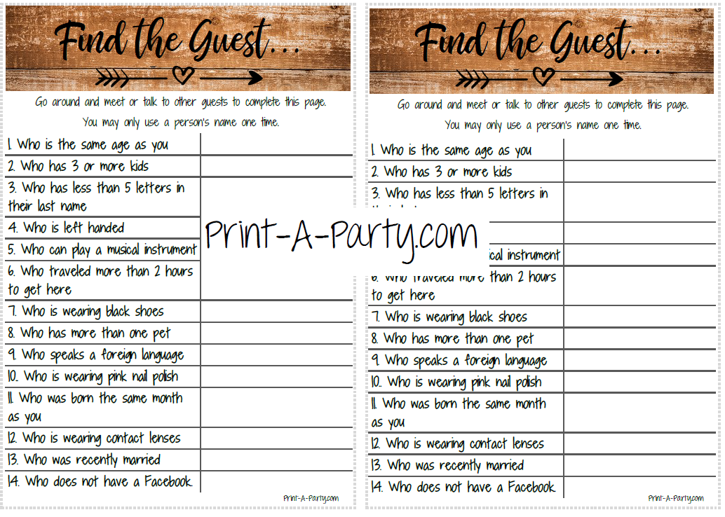 FIND THE GUEST Game | Rustic Farmhouse for Bridal Shower, Wedding Shower, Same Sex Wedding Shower | Rustic Wedding | Farmhouse Wedding