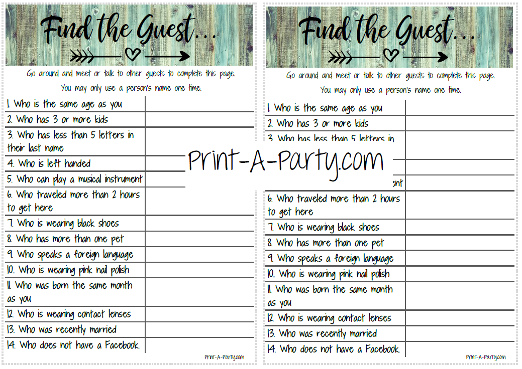 FIND THE GUEST Game | Rustic Farmhouse for Bridal Shower, Wedding Shower, Same Sex Wedding Shower | Rustic Wedding | Farmhouse Wedding