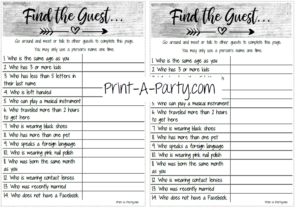 FIND THE GUEST Game | Rustic Farmhouse for Bridal Shower, Wedding Shower, Same Sex Wedding Shower | Rustic Wedding | Farmhouse Wedding