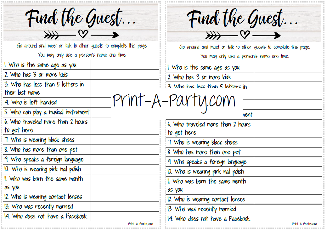 FIND THE GUEST Game | Rustic Farmhouse for Bridal Shower, Wedding Shower, Same Sex Wedding Shower | Rustic Wedding | Farmhouse Wedding