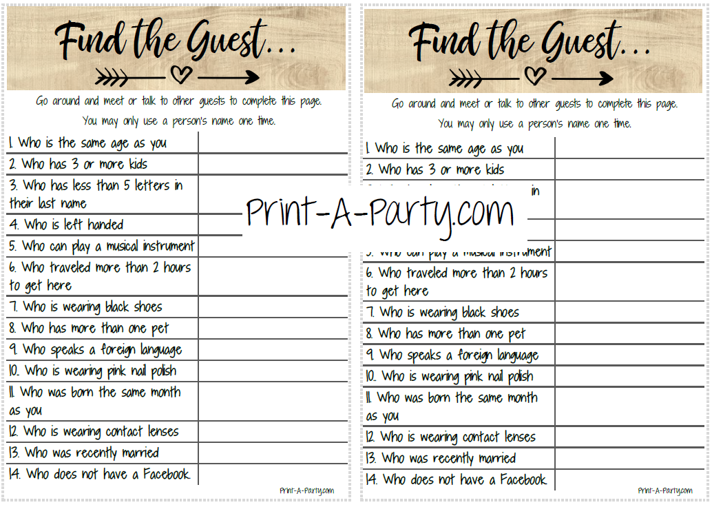 FIND THE GUEST Game | Rustic Farmhouse for Bridal Shower, Wedding Shower, Same Sex Wedding Shower | Rustic Wedding | Farmhouse Wedding