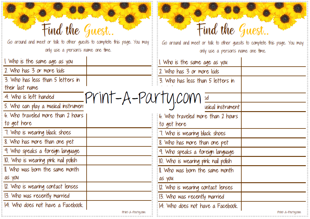 FIND THE GUEST Game | Bridal Shower, Wedding Shower, Same Sex Wedding Shower Game | Printable