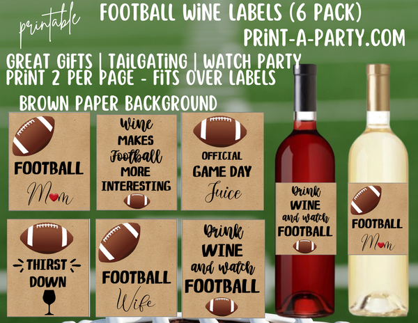 WINE LABELS: Football Wine (6) - INSTANT DOWNLOAD - Pick your design